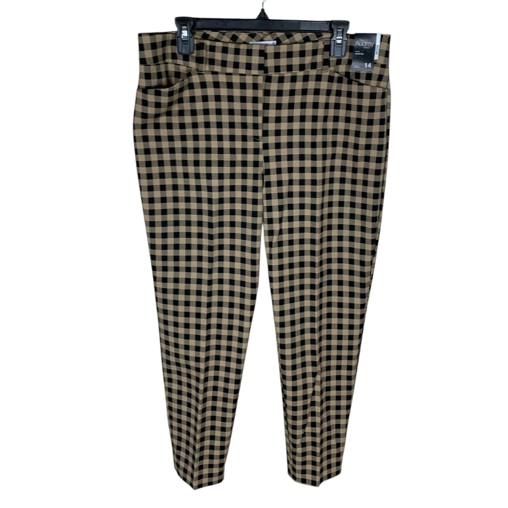 Women's New York & Company Brown Black Gingham Audrey Ankle Pant Size 14P Preppy